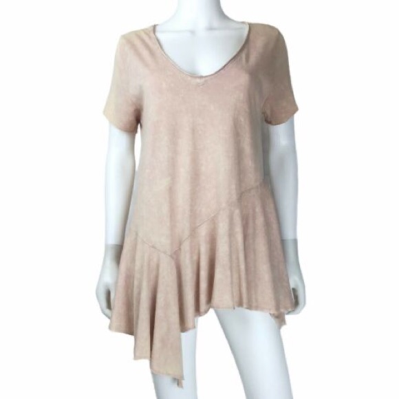2for$30 ANTHROPOLOGIE Eri &Ali Acid Wash Asymmetrical T Shirt Pink Peach Medium - Picture 7 of 12